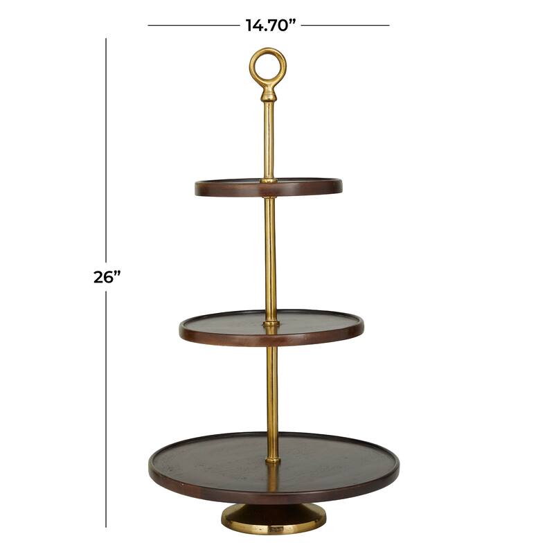 Dark Brown Mango Wood Tiered Server with Aluminum Bases or Gold Stand - 2 Tier or 3 Tier