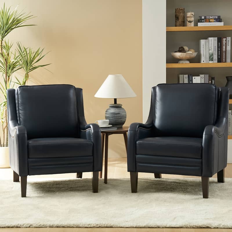 Pascual Comfy Living Room Armchair Set Of 2 with Solid Wood Legs - Navy