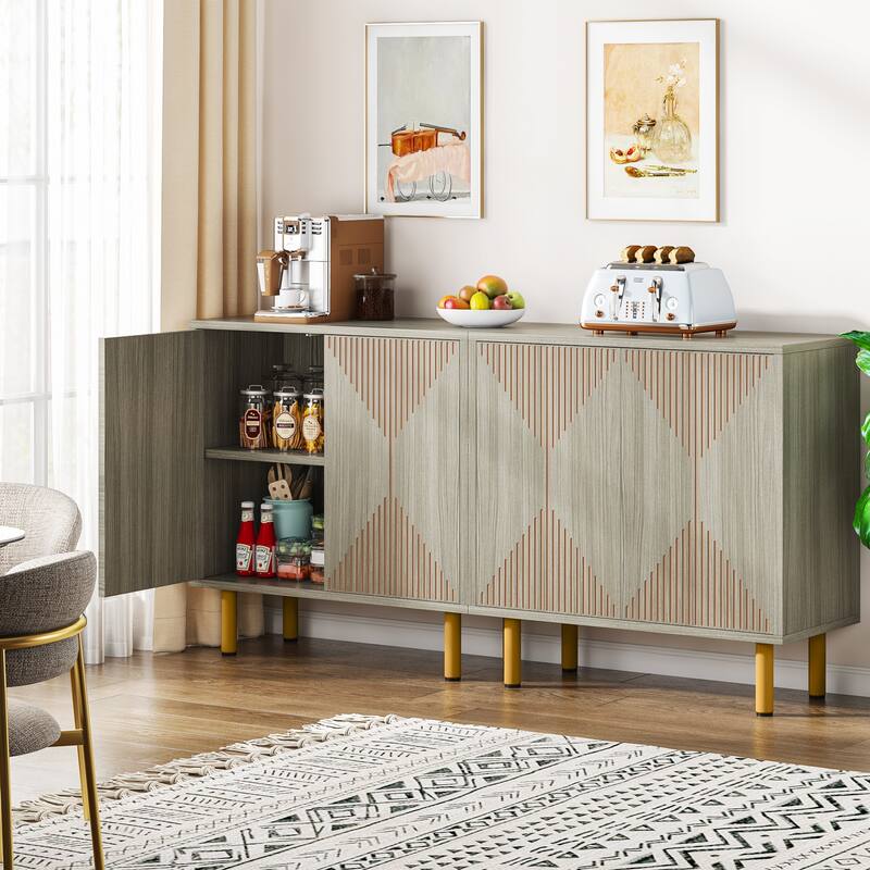White Sideboard Buffet Set, Modern Sideboard Storage Cabinet with Door