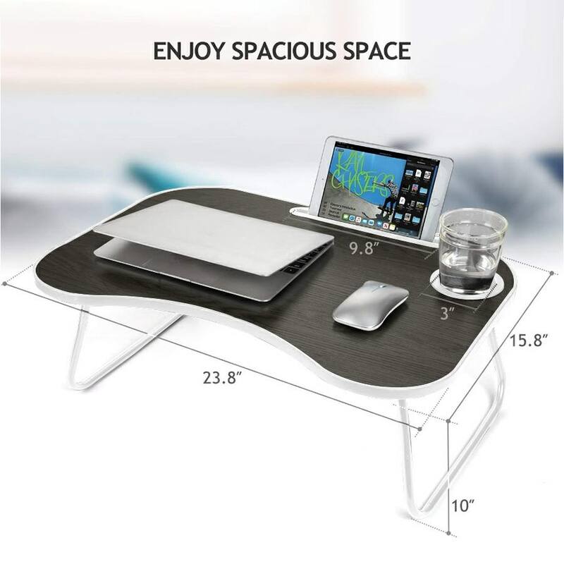 Wood and Metal Design Foldable Laptop Desk with Cup Groove