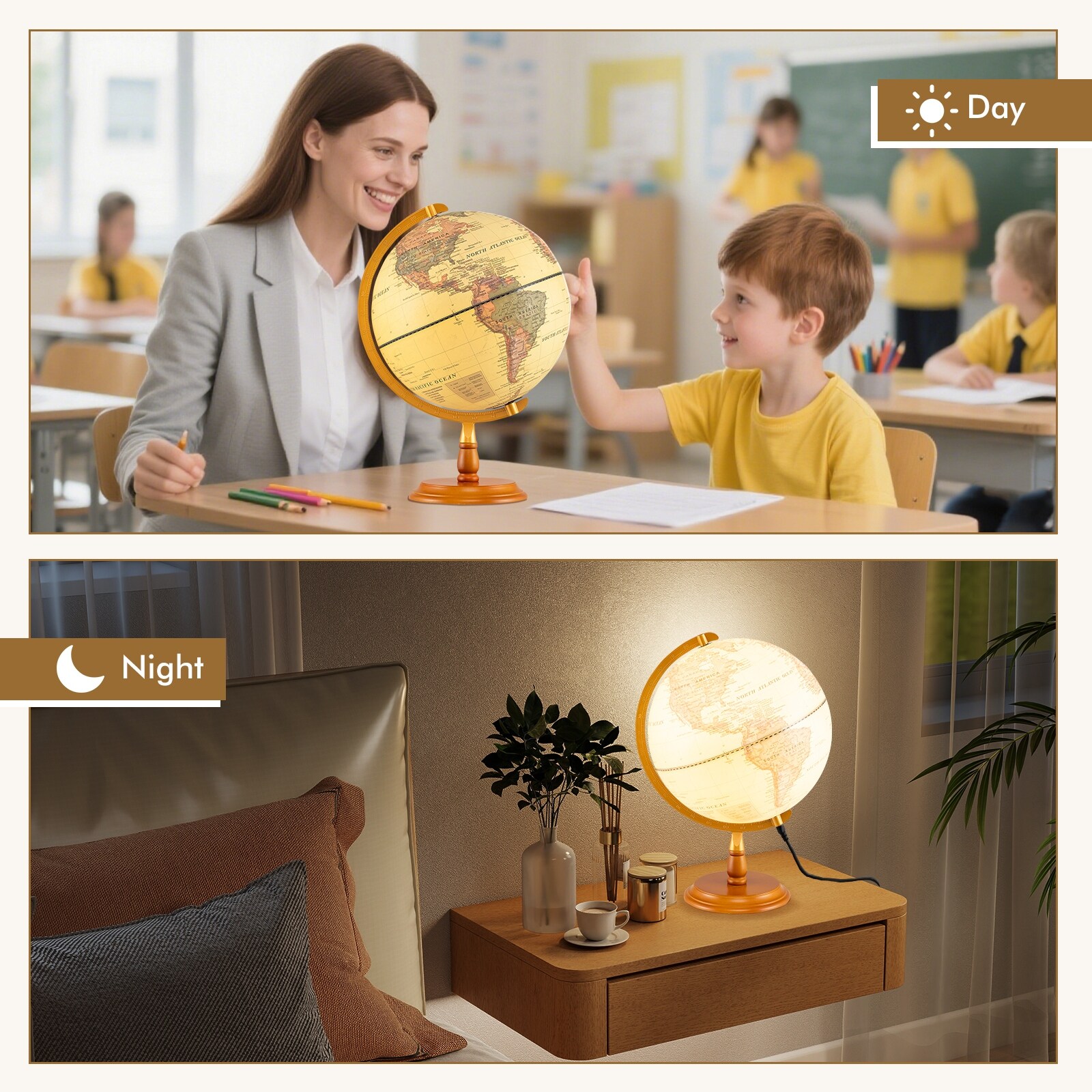 Gymax 12'' Illuminated World Globe w/Raised Relief LED Lights