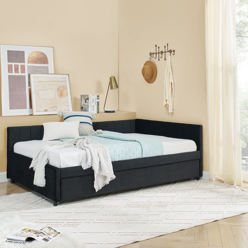 Full Size Daybed with Trundle Upholstered Tufted Sofa Bed,Sofa Bed Frame with Comfortable Backrest and Armrests(79.5"x58"x25")