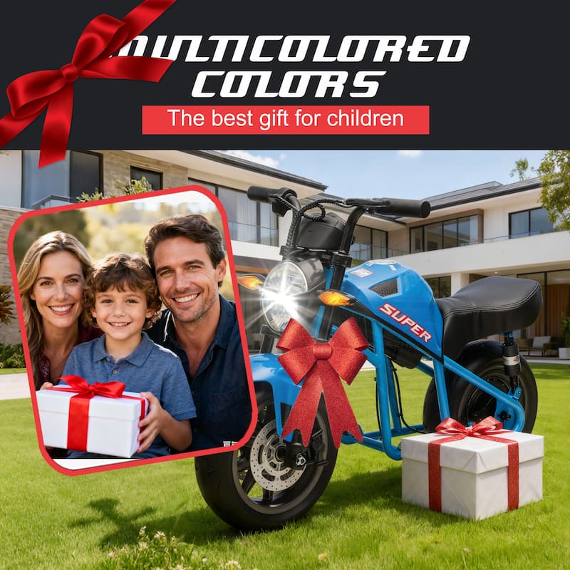 Simple Electric Bike Kids Electric Motorcycle Blue 24V Ride-On Motorcycle with Built-in Music & LED Lights