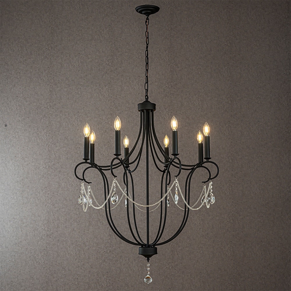 CraftHome 8-Light Modern Black Mid-Century Modern Candle Crystal Chandelier Vintage For Living Room Dining Room - W32''