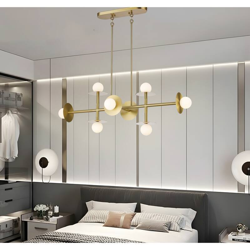Modern 8-Light Sputnik Linear Island Chandelier