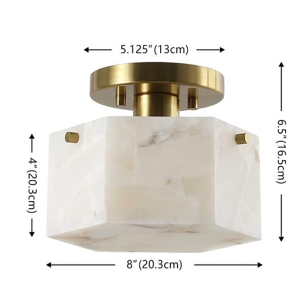SAFAVIEH Kory 8-inch Alabaster & Metal Semi-Flush Mount - 8" W x 8" D x 7" H