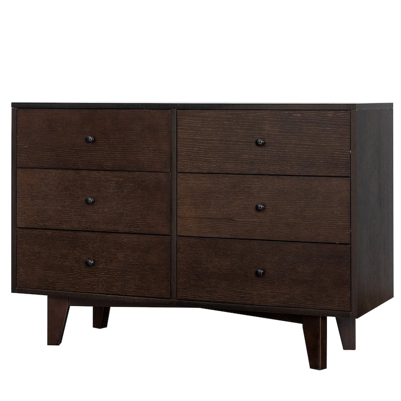 Kitchen Pantry Cabinets With 6 Drawers, Retro Round Handle Wood Wardrobe Closet, Low Storage Cabinet