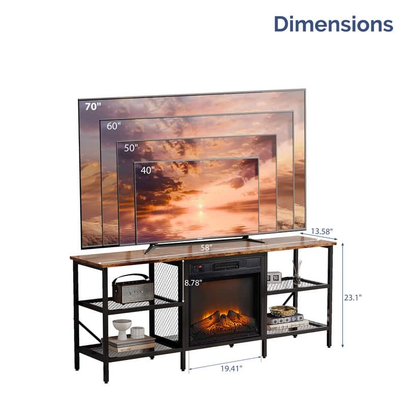 Farmhouse Industrial Style 58'' TV Stand For Tvs Up To 70'' With Electric Fireplace