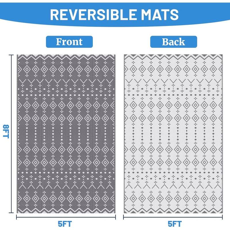 8' x 10' Reversible Outdoor Rug – Waterproof Plastic Straw Mat