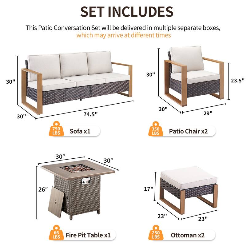 Pocassy 4/6/8PCS Sofa Swivel Chair with Fire Pit Table Set