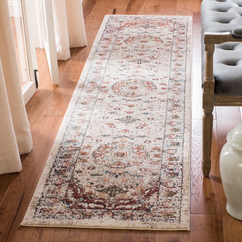 SAFAVIEH Berthilde Vintage Medallion Polyester Rug - 2' x 8' Runner - Ivory/Gold