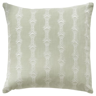 HomeRoots 20" Green and White Botanical Stripe Cotton Throw Pillow With Embroidery