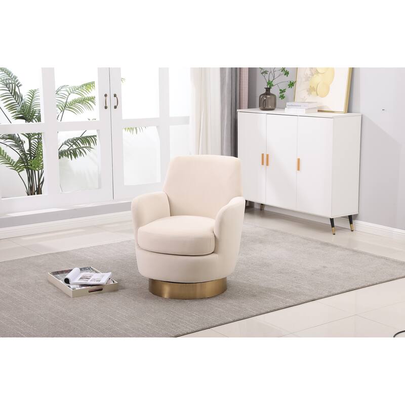 Velvet Swivel Barrel Chair with Gold Base & High-Density Foam