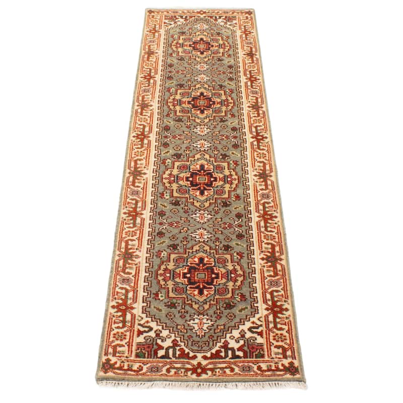 ECARPETGALLERY Hand-knotted Serapi Heritage Teal Wool Rug - 2'5 x 9'9