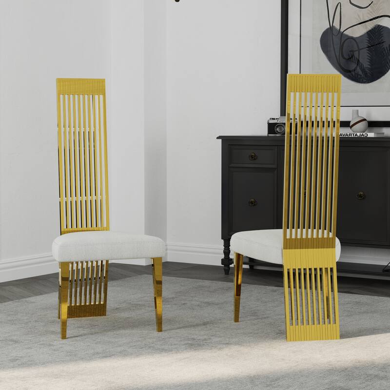 Faux Mable Dining Table Set with White Boucle and High Back Chairs