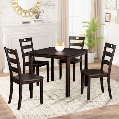 Farmhouse Expresso Solid Wood 5-piece Dining Table Set
