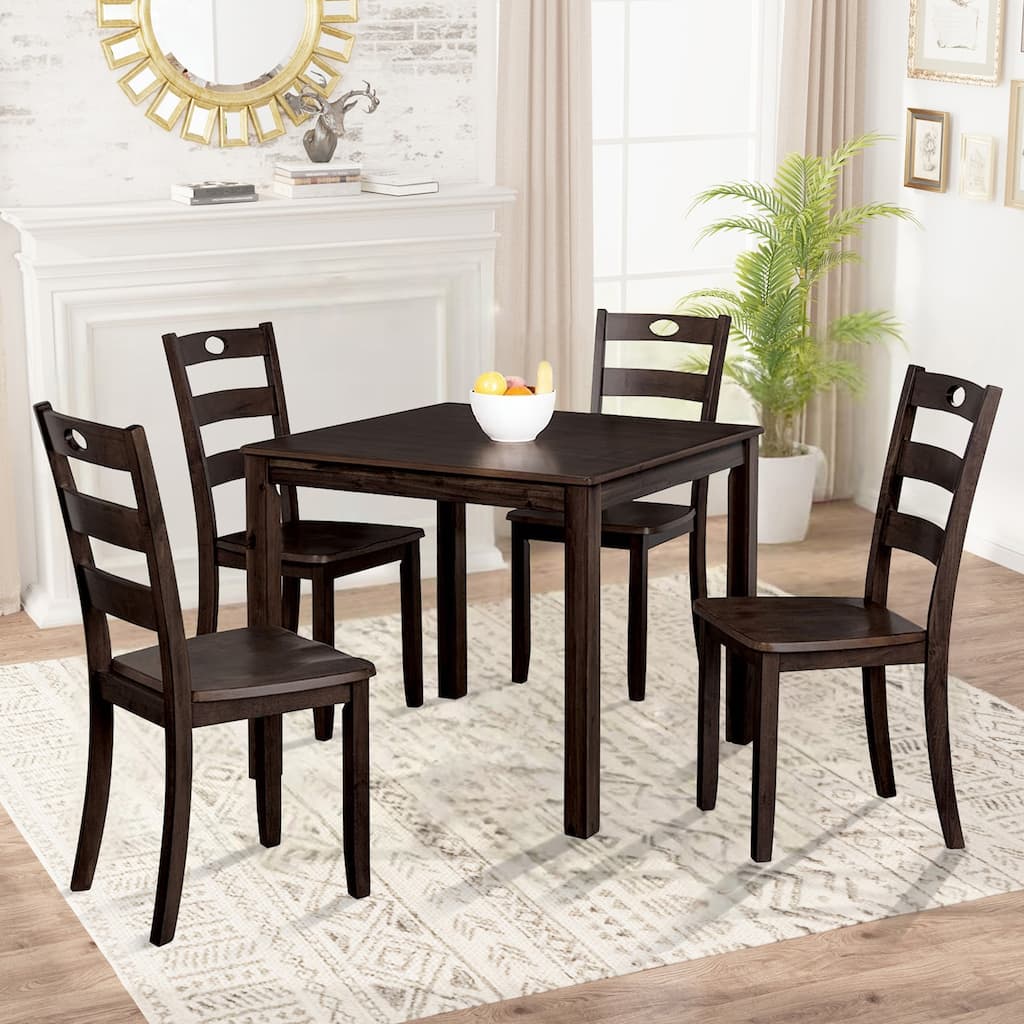 Farmhouse Expresso Solid Wood 5-piece Dining Table Set