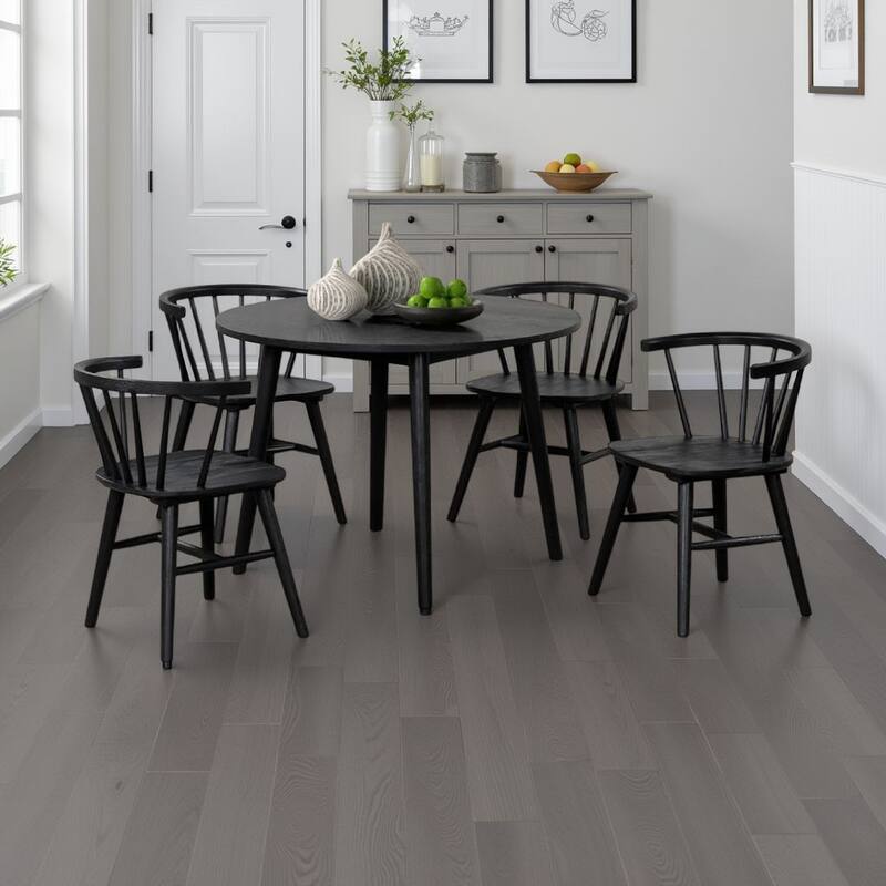 Yely 5pc Dining Table with 4 Windsor Chairs Set, Black Rubberwood