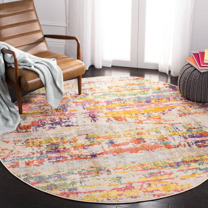 SAFAVIEH Madison Romona Vintage Abstract Rug - 6'7" Round - Beige/Yellow