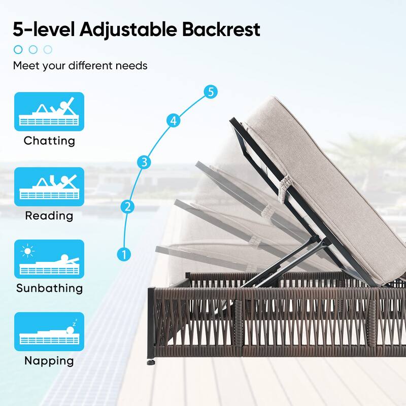 Pocassy 5 Pieces Patio Chaise Lounge Chair with Adjustable Backrest
