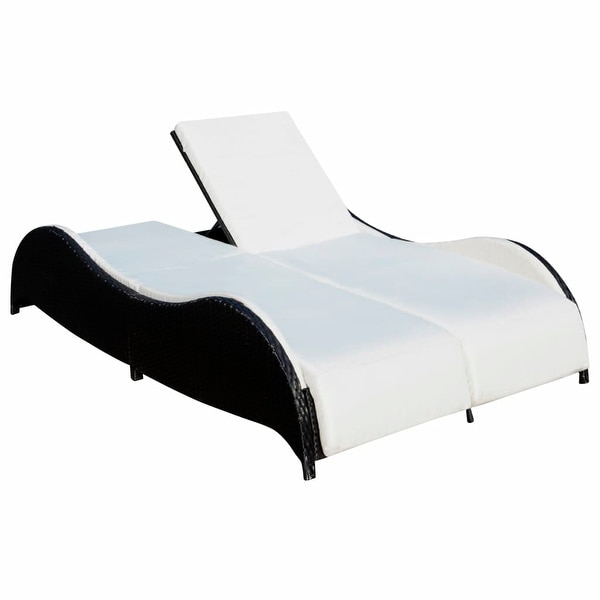 vidaXL Double Sun Lounger with Cushion Poly Rattan Black 79