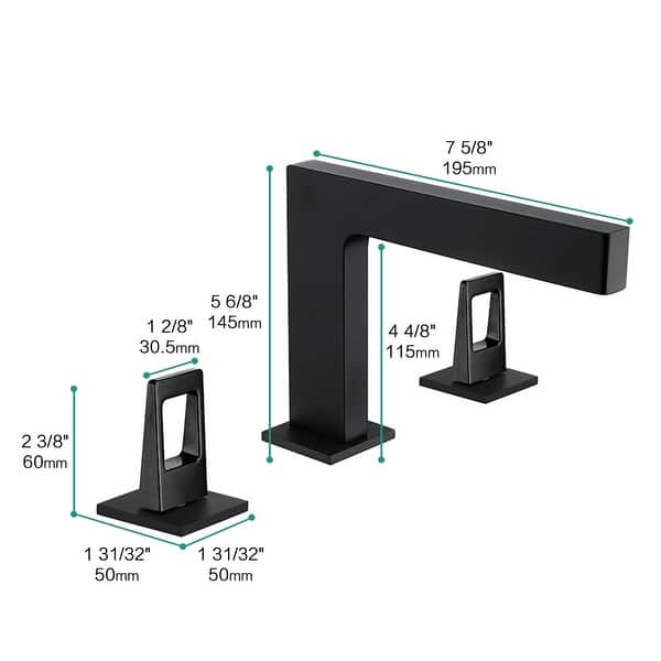 matte black 3 holes two handles wideSpread bathroom basin faucets with pop up drain - 7'6" x 9'6"