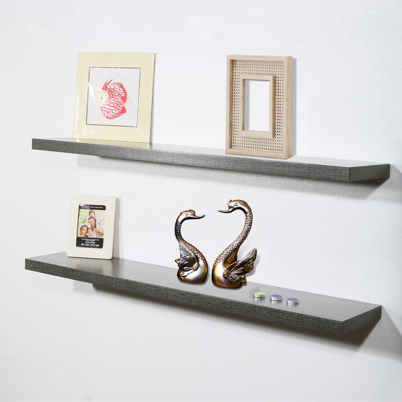 Valerio Set of 2 Modern and Contemporary Black Oak Floating Shelves - 9.25'' x 47.2'' x 1.5'' - Black Oak - 9.25'' x 47.2'' x 1.5''