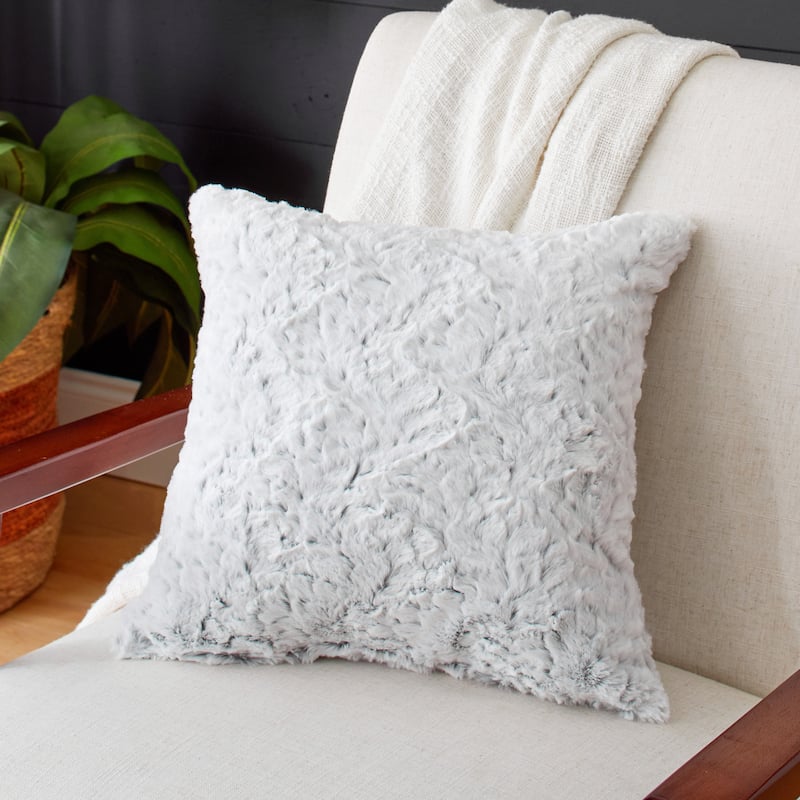 Sorra Home Indoor Faux Fur Knife Edge Square Throw Pillow (Single) - 18 in - Fauxchilla Silver Fox