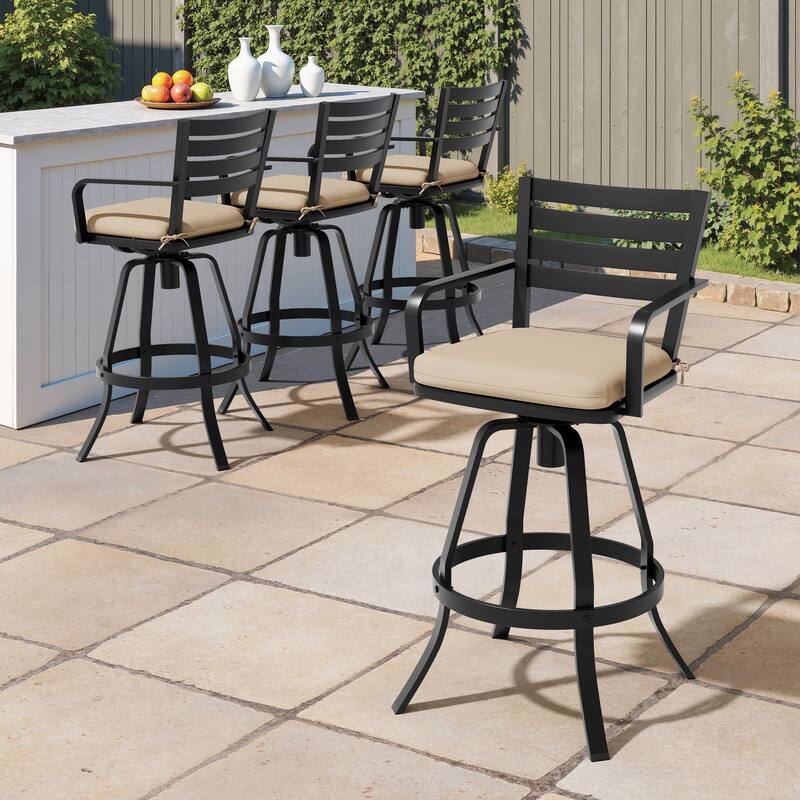 Outdoor Indoor Patio Aluminum Swivel Bar Stools Set with Sunbrella Cushions
