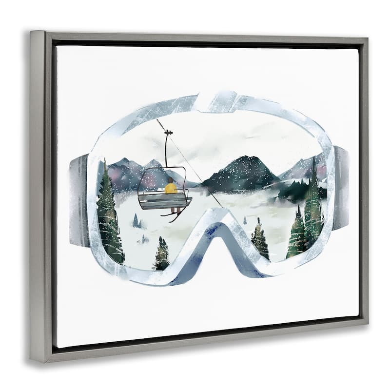Stupell Ski Mountain Reflection in Sports Goggles Winter Forest Floater Frame - Grey