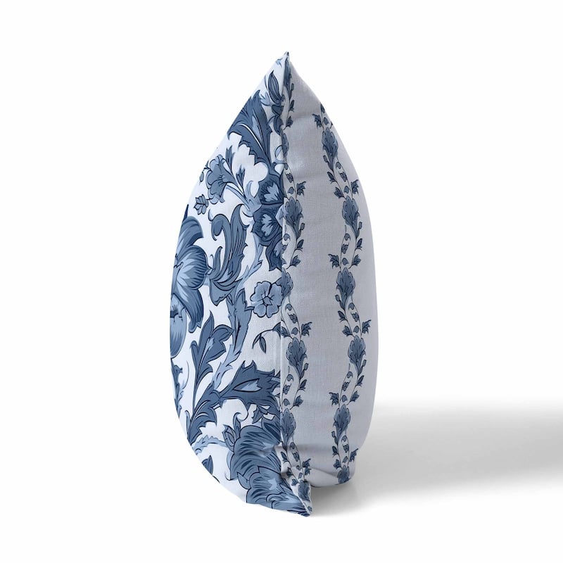Skyblue And Darkgrey Mughal Era Garden Treasures Indoor/Outdoor Throw Pillow Zipper