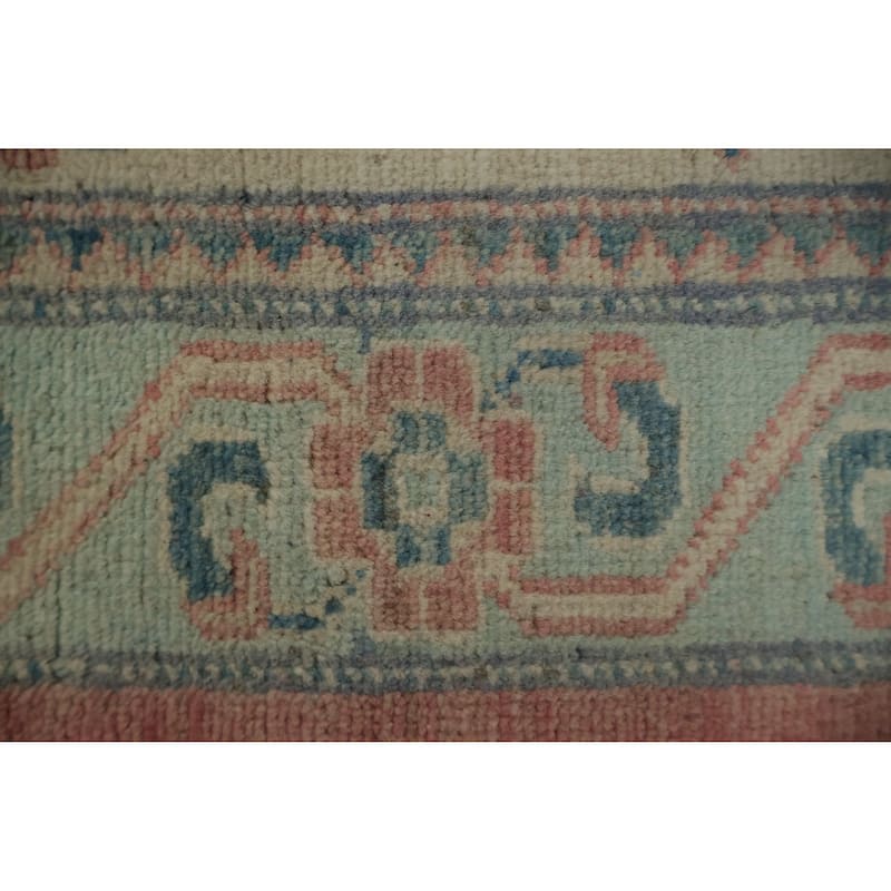 Hand Knotted Oriental 100% Wool Carpet Traditional Geometric Coral Kazak Area Rug - 9' 7'' X 8' 3''