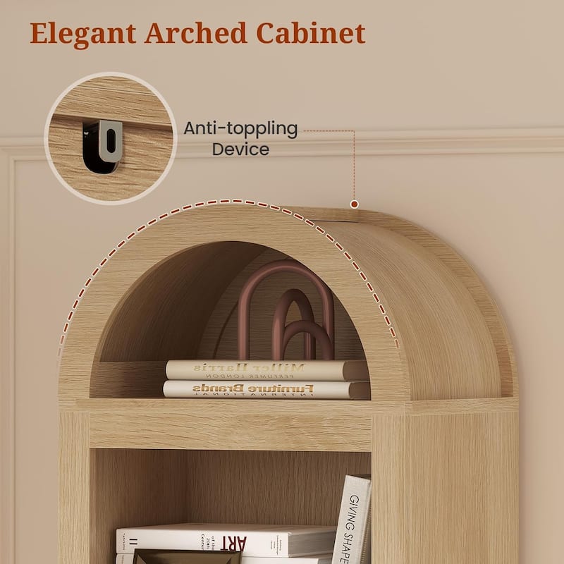 Tall Arched Cabinet Bookcase Storage Bookshelf Door Bathroom Storage Cabinet