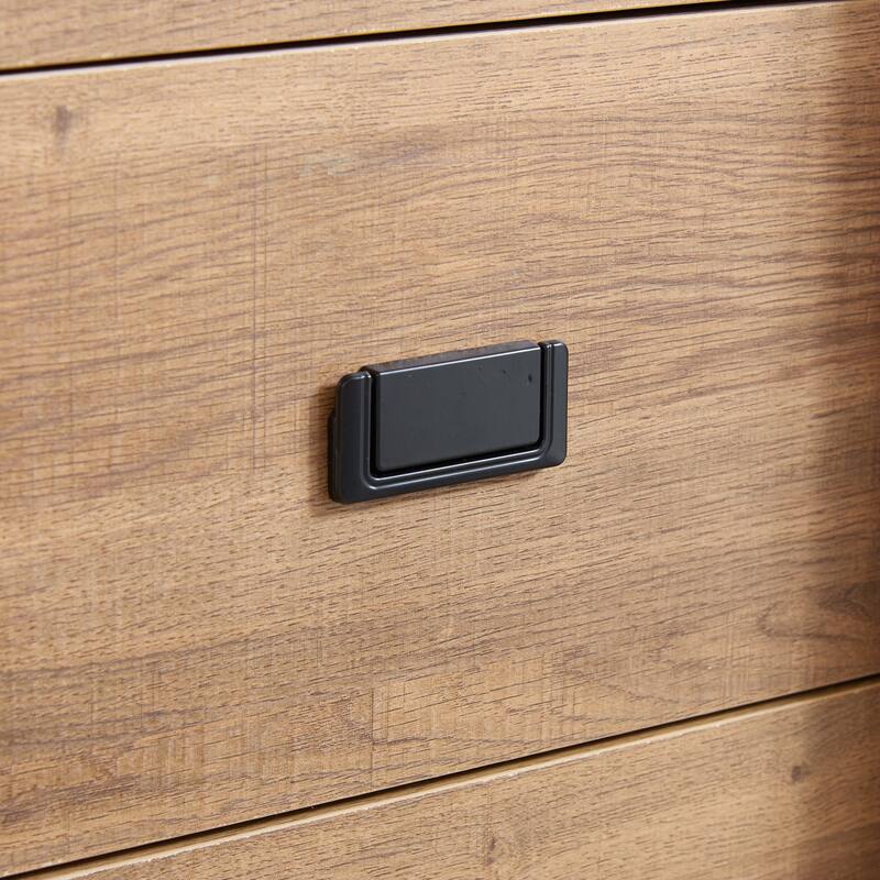 GDFStudio - Farmhouse Modern Sliding Barn Door Dresser with 5 Drawers and Adjustable Shelves