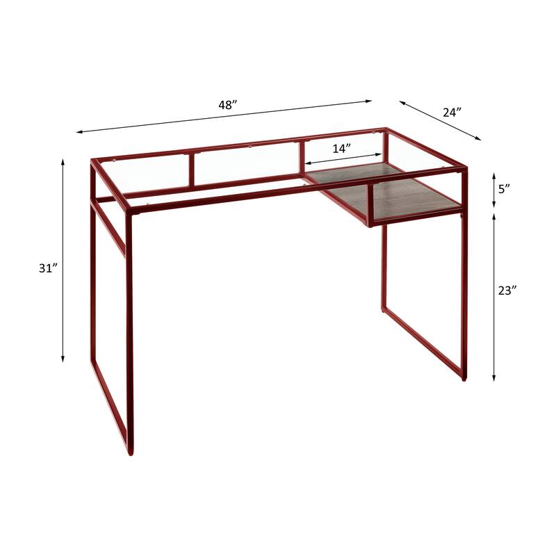 Versatile Metal and Glass Writing Desk with Open Shelf Storage - Clear