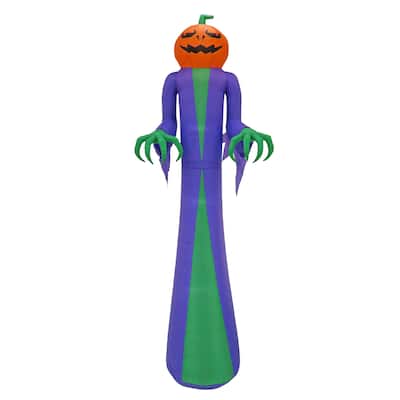 National Tree Company 12 ft. Inflatable Halloween Pumpkin Ghost, 4 White LED lights- UL