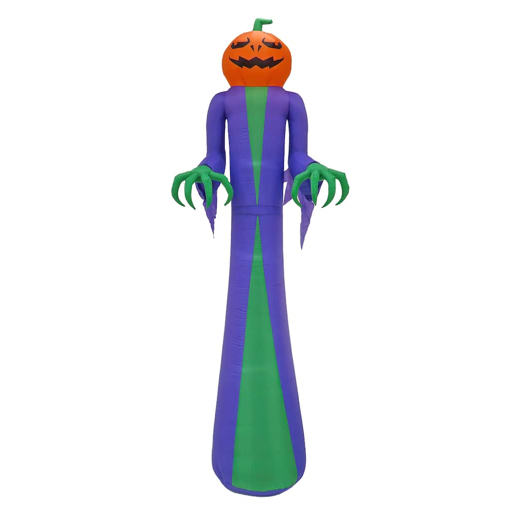 National Tree Company 12 ft. Inflatable Halloween Pumpkin Ghost, 4 White LED lights- UL