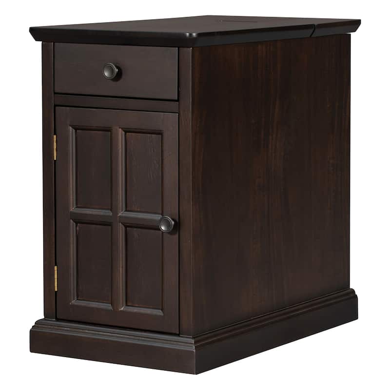 Classic Vintage Livingroom End Table, Side Table with USB Ports, and One Multifunctional Drawer with cup holders