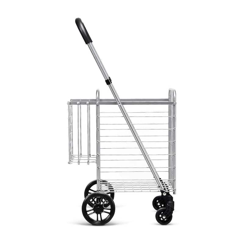 Costway Folding Shopping Cart Jumbo Basket Rolling Utility Trolley - 17'' x 19'' x 35''/37.5''