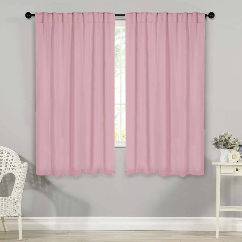Superior Solid Machine Washable Room Darkening Curtains with Back Tabs, Set of 2