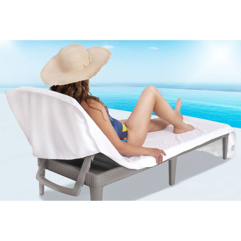 American Soft Linen Beach and Pool Lounge Chair Towel with Pocket - White