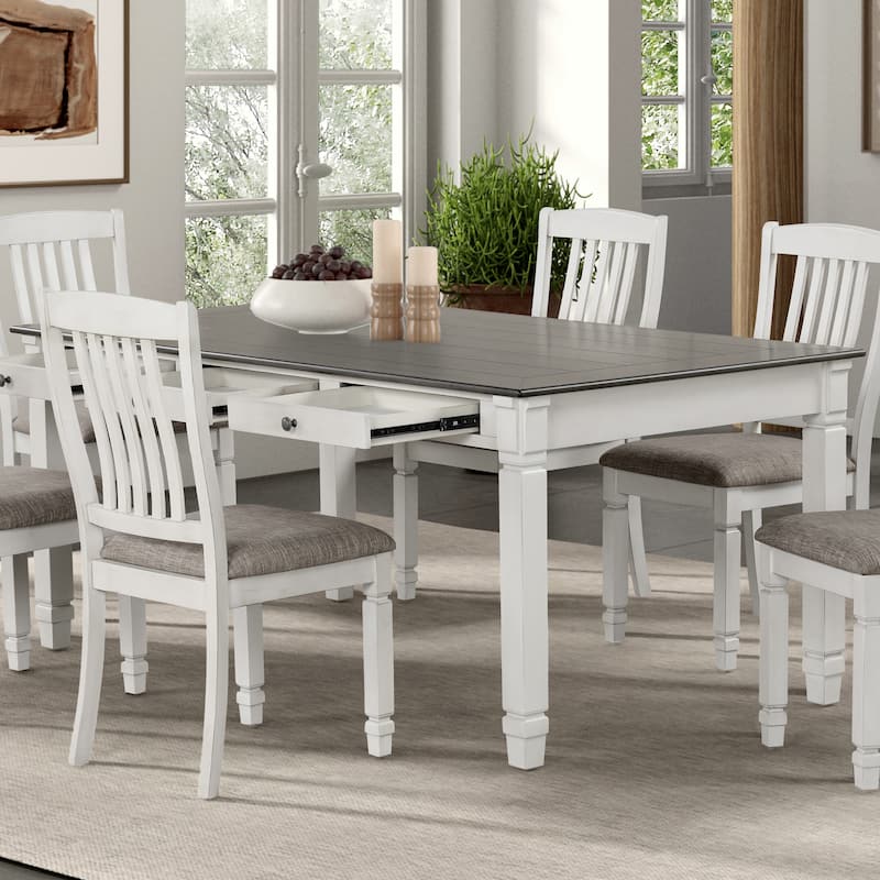 Furniture of America Badvard Farmhouse Rustic White 72-inch Dining Table with Drawers