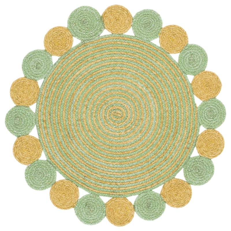 SAFAVIEH Handmade Braided Koldo Wool Rug - 3' Round - Green/Gold