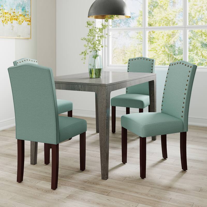 Fabric Upholstered Nailhead Trim Parson Dining Chairs Set of 2