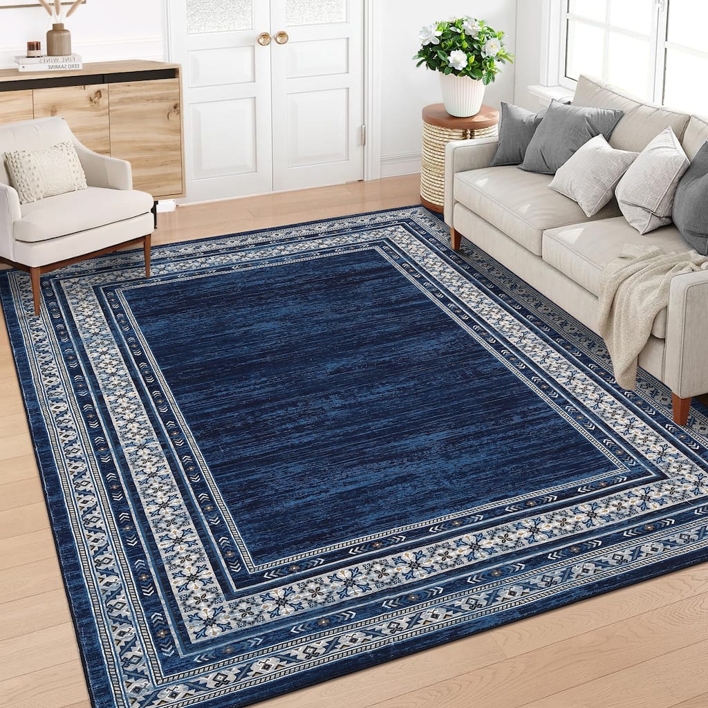Garvee Vintage Floral Geometric Bordered Area Rug