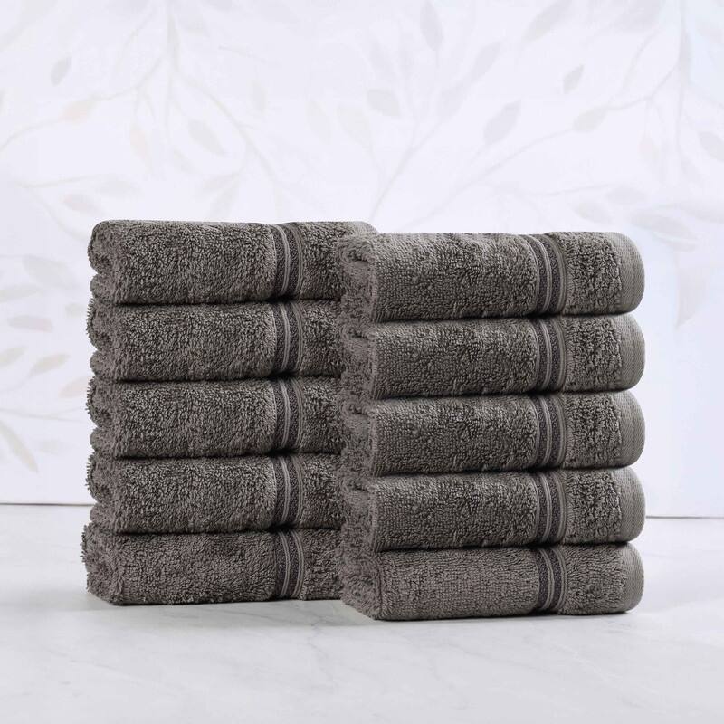 Superior Heritage Egyptian Cotton Absorbent Face Towel Set of 10 - Charcoal