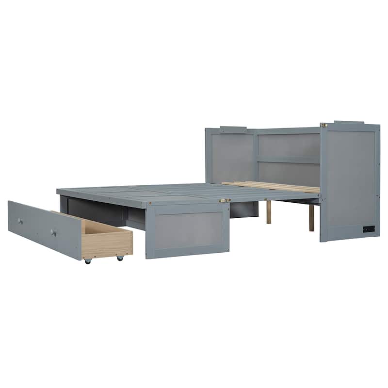 Queen Size Murphy Bed with USB Port and a Large Drawer, Murphy Bed for Small Space