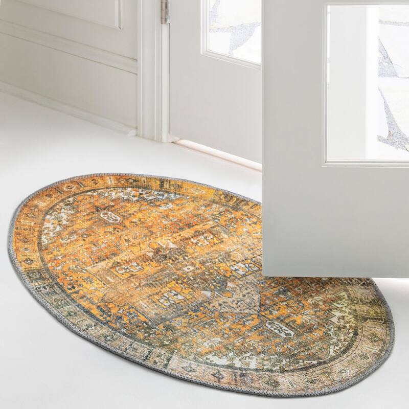 Transitional Rine Collection Area Rug - 2'x3'1" Oval - Yellow