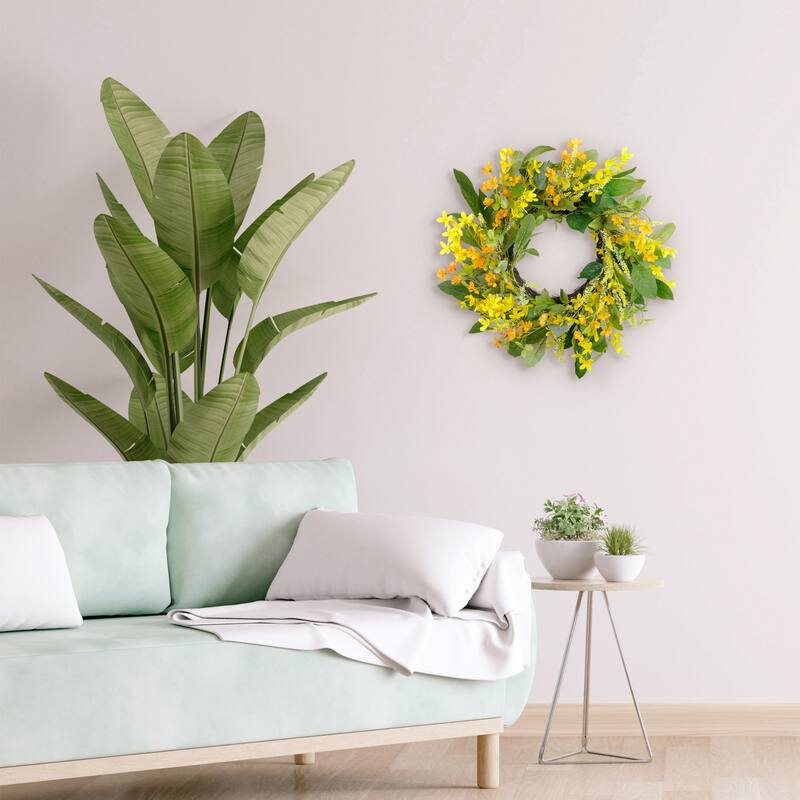Winter Jasmine Artificial Floral Spring Wreath - 24" - Green and Yellow