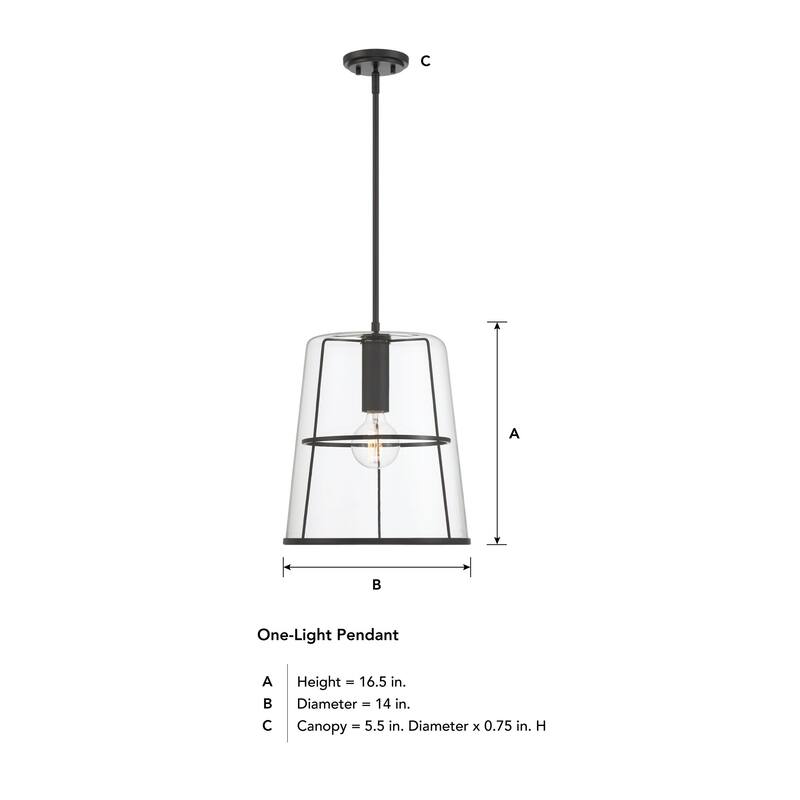 Alonzo 14 in. 1-Light Matte Black Transitional Pendant Light
